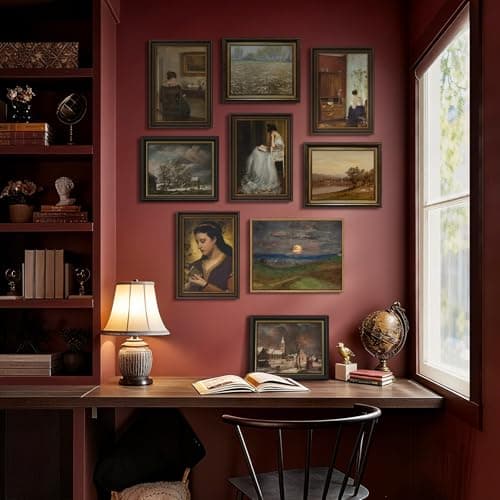 Vintage Gold Framed Canvas Book Wall Art, Woman Reading by Window, Rustic Gold Framed Canvas Prints Oil Painting Pictures, Farmhouse Room Decor for Bedroom Study Room Dorm,Gift for Book Lovers,8x12 Vintage Art Print - Thumbnail 6