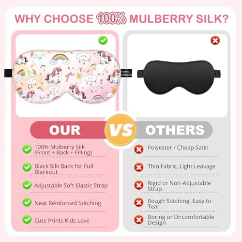 Kids Silk Sleep Mask: 100% Mulberry Silk Eye Mask with Adjustable Strap, Cute Sleeping Blindfold for Boys Girls Teens, Soft & Lightweight Eye Shade for Travel, Nap, Bedtime (Pink Horse Style) - Thumbnail 5