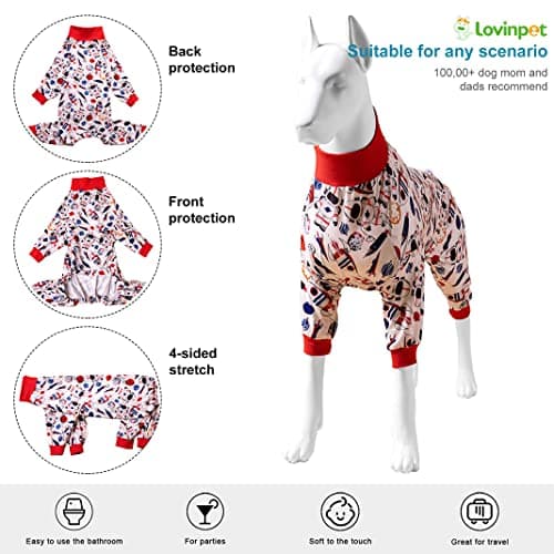 LovinPet Large Dog Outfit - Space Snow Prints, Lightweight Pullover Large Puppy Pajamas, Full Coverage Dog Pjs, Pitbull Onesie, Pet Pajamas for Dogs, Pitbull Clothes, White 2XL - Thumbnail 3