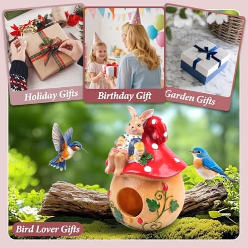Bird Houses for Outside – Hand-Painted Decorative Bird House, Waterproof Resin Hanging Birdhouse for Patio, Yard, Porch & Garden Decor - Thumbnail 5