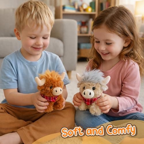 Mushymallow Sitting Highland Cow Stuffed Animal Soft Highland Cow Plush Toy Cute Birthday Gifts for Boys Girls Kids Toddlers,Gray - Thumbnail 3