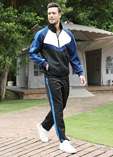 Sun Lorence Tracksuits for Men Set 2 Pcs with Full-Zip Breathable Stretchy Jogging Sports Clothing Suits Black Blue X-Large - Thumbnail 2