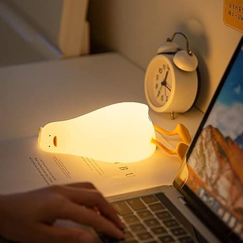 HAPPYBAG LED Lying Flat Duck Night Light, 3 Level Dimmable Nursery Nightlight,Cute Lamps Silicone Squishy Light Up Duck,Rechargeable Bedside Touch Lamp for Breastfeeding Toddler Baby Kids Decor - Thumbnail 4