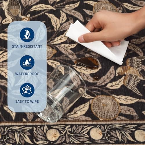 GarveeHome 8x10 Area Rugs for Living Room, Boho Leaf Rugs for Bedroom with Soft Low Pile, Non Slip Botanical Bird Large Washable Rug 8x10 for Dining Room Stain Resistant Brown Throw Rug - Thumbnail 6