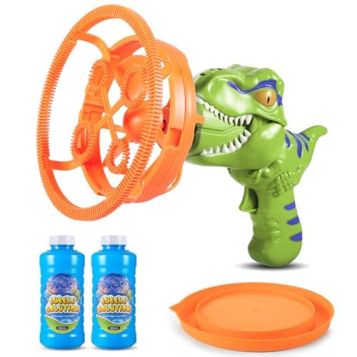 Dinosaur Shaped Bubble Gun for Kids - Blows Over 1000 Bubbles per Minute & Creates Giant Bubbles, Birthday, Christmas & Easter Gift for Boys & Girls Ages 3-9 (Green) - Image 1