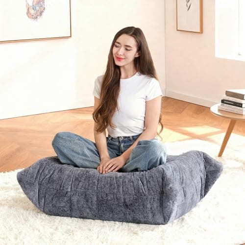 Kasunpul Bean Bag Ottoman, Memory Foam Lazy Bean Bag Sofa, Foot Rest Fireside Chair for Living Room, Bedroom, Dorm, Office(Dark Grey) - Thumbnail 6