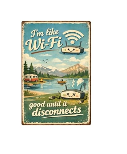 Im Like Wi Fi Good Until It Disconnects Tin Sign Funny Tech Humor Vintage Camping Metal Wall Decor Sarcastic Quote Rustic Plaque Office Cabin Camper Lake Gift 8x12 Inch - Image 1