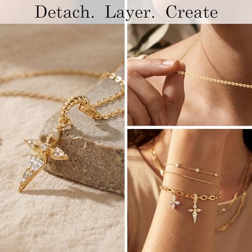 WEARON Cross Necklace for Women, Dainty 14K Gold Plated CZ Cross Pendant, 18inch Adjustable Chain, Non Tarnish Christian Faith Jewelry Gift for Wife Mother Friends - Thumbnail 2