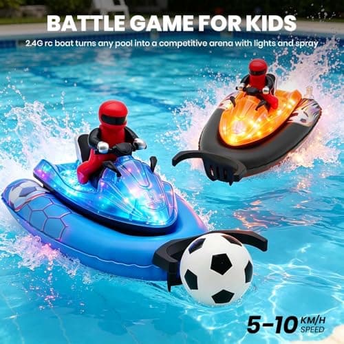 BuxxyBud Remote Control Boat for Pool with Inflatable Bumper Rechargeable Battery 700mah，Light Up & Water Spray RC Boat for Kids 8-12 Years Summer Water Toy Blue - Thumbnail 2