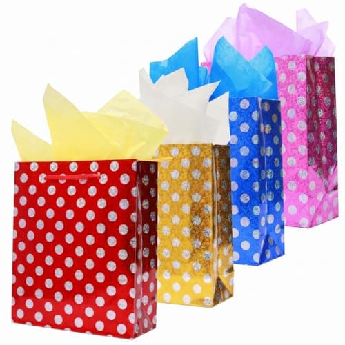 LWBDD 12 Pack Small Gift Bags Bulk with Handles & Tissue Paper, Small size Glitter Party Favor/Goodie/Candy Bag for valentines Birthday Easter Mother's Day Baby Shower (Dot)