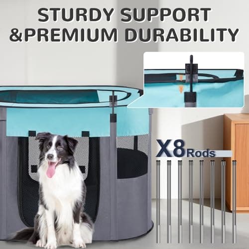 Portable Dog Cat Playpen with Waterproof Pad,Collapsible Pet Puppy Kitten Crate,Foldable Small Animals Kennel Cage for Indoor Outdoor Travel Camping,Water-Resistant Breathable Shade Cover (Green M) - Thumbnail 5