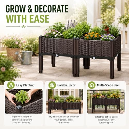 SUPCLUB Raised Garden Bed with Legs 15.8x15.8x14.6in Patio Elevated Flower Bed Plant Vegetable Boxes Stand for Indoor Outdoor Plant Fence Balcony Yard - Thumbnail 4