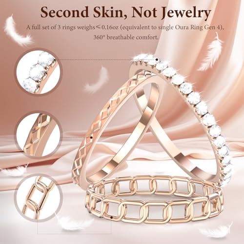 YWXTW 3 Pack 14K Gold-Plated Non Tarnish Stacking Rings for Oura Gen 4/Ultrahuman/Samsung/Diamond, Timeless Elegance White Zirconia Engagement/Promise Oura Stack Band Gift for Women Rose Gold 7 - Thumbnail 6