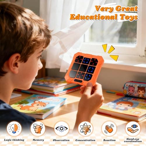 6 in 1 Tic-Tac-Toe Handheld Game for Kids & Teens, 1-2 Players, Rechargeable Electronic Travel Board with 6 Games, Light Up Memory Game & Whack a Mole, Fidget Puzzle Toys for Boys Girls Age 6-12+ - Thumbnail 3