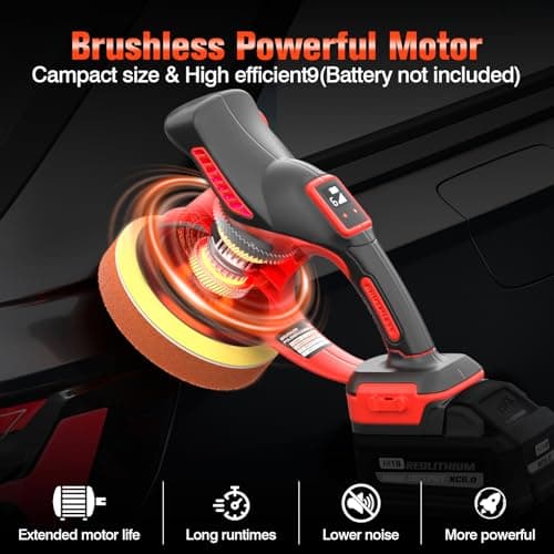 20V Brushless Cordless Car Buffer Polisher Kit（Only Tool）Dual Action Random Orbital Polishing with 6-Speed 2800-6000RPM for Auto Detailing, Waxing & Paint Correction - Thumbnail 2