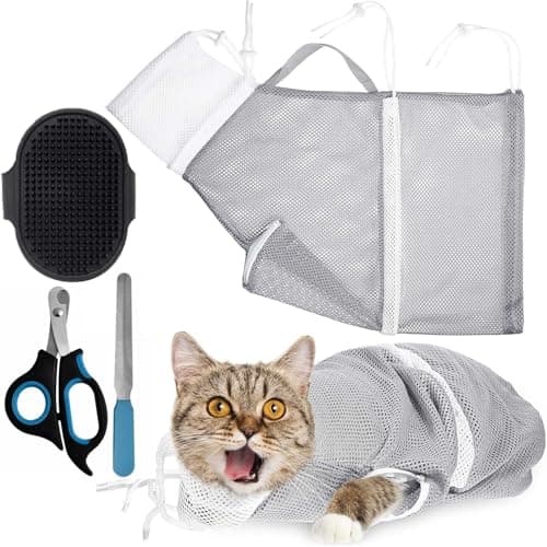 MINOCHI Cat Bathing Bag for Grooming, Pet Wash Bag with Adjustable Neck & Zipper, Anti Scratch Cat Shower Bag with Mesh Breathable, Portable Pet Restraint Bag for Bathing, Ear Cleaning-Grey - Image 1