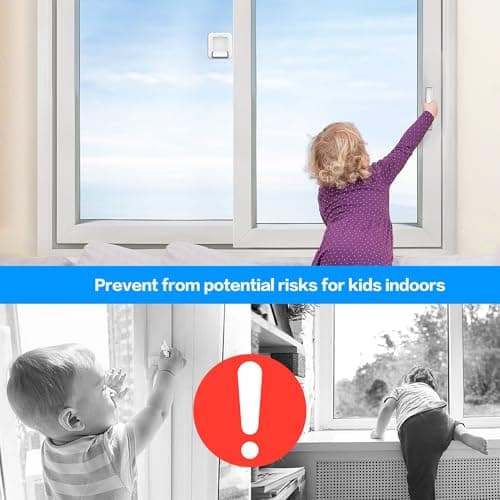 Sliding Glass Door Child Lock 4 Pack | 3M Adhesive No Drill 10s Install Upgraded Solid ABS, Baby Proof Lock for Patio Door, Closet, Horizontal & Vertical Sliding Window | Keep Toddlers Pets Safe - Thumbnail 2