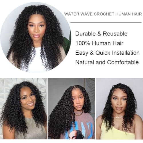 YWIGS Pre-Separated Human Crochet Hair Water Wave Crochet Human Hair Extensions Feather Crochet Human Hair 12" NC 50 Strands - Thumbnail 4