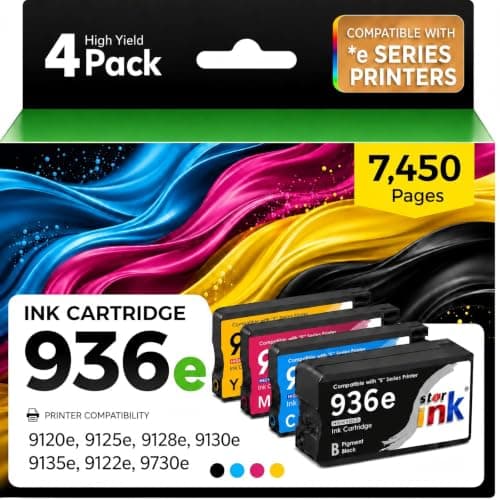 Starink 936e 936 Ink Cartridges for HP Printers Replacement for HP 936 Ink Cartridges Combo Pack HP936, Compatible with HP OfficeJet Pro 9125e 9120e 9730e 9135e 9130e 9122e 9110b (BK/C/M/Y, 4 Pack)