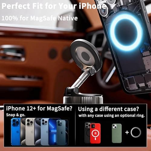RayLink [Ultra Strong 120LB Vacuum Suction & 2800gf Magnet] Magnetic Phone Holder for You Car, 360° Adjustable for MagSafe Compatible Car Phone Mount for iPhone 17/16/15/14/13/12 Pro Max Plus - Thumbnail 4