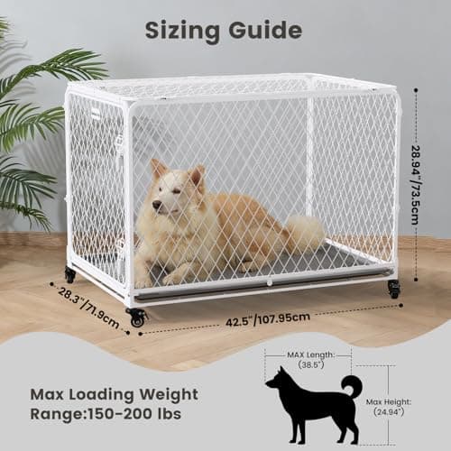 Gardner Pet 42 Inch Collapsible Diamond Mesh Dog Kennel, No Assembly Metal Dog Crate with 4 Lockable Wheels,Removable Tray,Portable Dog cage for Medium/Large Dogs(150-200 lbs) Indoor Outdoor Use - Thumbnail 2