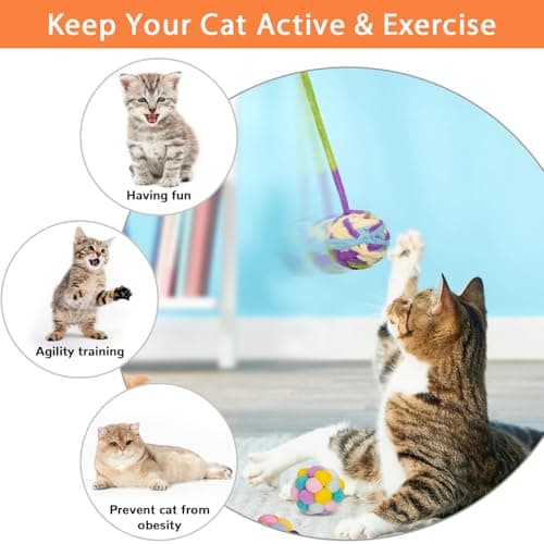 Retro Shaw Cat Toys Balls, 6Pcs Woolen Yarn Cat Ball Toy with Bell Inside, Interactive Kitten Toys for Indoor Cats Kitty, Chew Toys Jingle Pompom Ball with String - Thumbnail 4