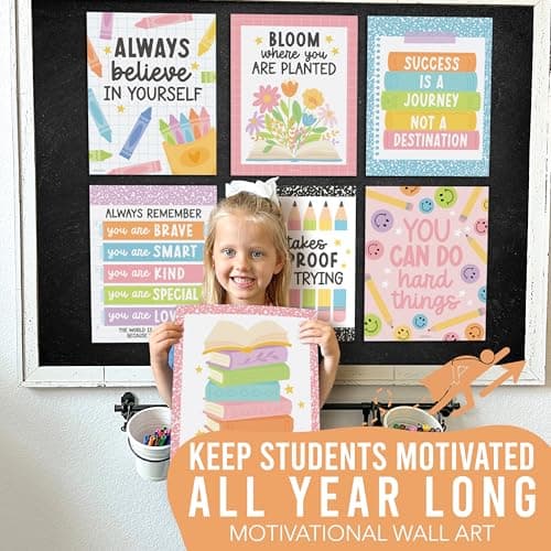 Motivational Posters for Classroom Decor -9 Growth Mindset Classroom Posters Elementary, Positive Poster Middle School, Inspirational Wall Art, Pastel Teacher Bulletin Board Decorations - Thumbnail 6