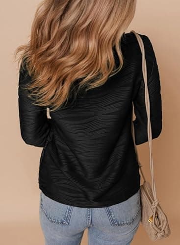 Dokotoo Womens Half Zip Pullover Long Sleeve Shirts Sweatshirts for Women Blouses Textured Tunic Tops Teen Girls Fall Jackets Winter Outfits Clothes Black Large - Thumbnail 5