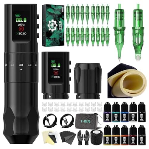 Tattoo Gun Kit Wireless Tattoo Kit Complete for Beginner, Urex G2 Tattoo Machine Kit Professional, 7 Adjustable Stroke Tattoo Pen, Dual 1600 mAh Machine Gun Battery, 20pcs Mixed Cartridge Needles - Image 1