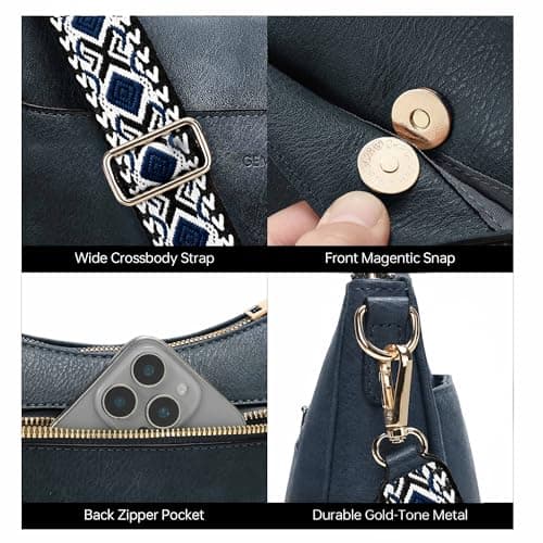 GEMIU Medium Crossbody Purse for Women Crossbody Bags Leather Shoulder Bags with Guitar Strap Blue - Thumbnail 5
