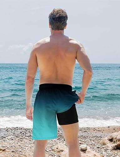 westwolf Mens Board Shorts Stretch Swimming Trunks for Men's with Compression Liner 9 Inch Swim Shorts Green Bathing Suit with Compression Liner Quick Dry Swimwear Swim Trunks XL - Thumbnail 3