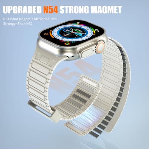 Magnetic watchband Compatible with Apple Watch Ultra 3/2/1 Band 49mm 46mm 45mm 44mm 42mm Sport Silicone Replacement Wristband Strong Magnet link for iWatch Series 11/10/9/8/7/6/5/4/3/2/1 SE 3/2/1,Starlight - Thumbnail 2