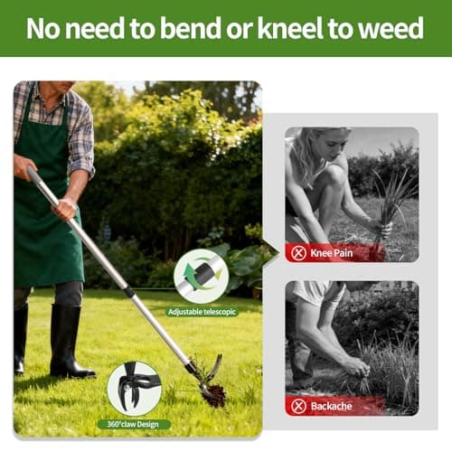 Hoffen Adjustable Stand Up Weeder (33-55 Inch), Lightweight Aluminum Weed Puller Tool, Telescoping Rotating Handle, 4-Claw Rust-Free, Corrosion-Resistant Gardening Tool for All Ages, Easy to Store - Thumbnail 2