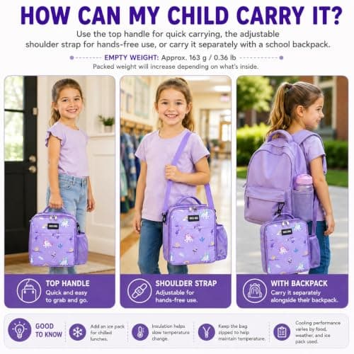 MISS BIG Purple Unicorn Kids Lunch Bag for Girls, Insulated, 5L - Thumbnail 6