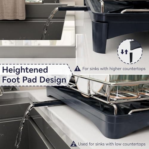 Azevix Dish Drying Rack, 304 Stainless Steel Dish Racks for Kitchen Counter with Cutlery Holder & Sponge Holder, Large Dish Drainer with Removable Drainboard, 11.8''W x 16.7''L (Stainless Steel) - Thumbnail 6