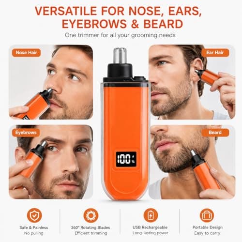 JERBEST Electric Nose Hair Trimmer for Men Women, Rechargeable Mini Travel Trimmer for Nose and Ear Hair Clippers Portable Trimming with LED Display, Father’s Day Gift - Thumbnail 2