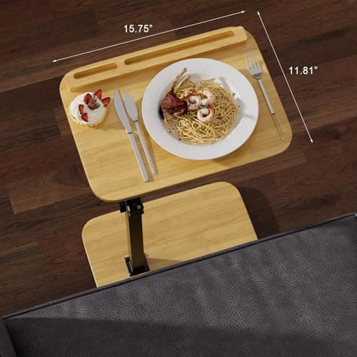 promitop TV Tray Side Table for Couch - Set of 2 Adjustable Height Rotating C Table End Table Laptop Desk for Sofa, Perfect for Eating Working Reading, Fits Small Spaces - Thumbnail 2