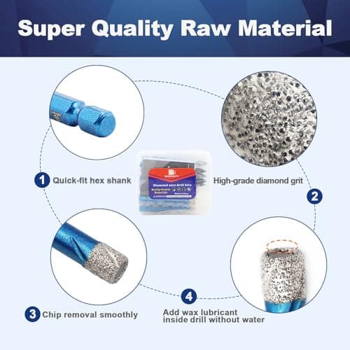 Diamond Drill Bit - BRSCHNITT 10pcs 1/4 inch Masonry Drill Bits Set for Porcelain Tile Ceramic Stone Granite Marble,Hex Shank Diamond Hole Saw Drill Bit - Thumbnail 5