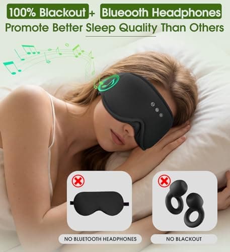 Bamboo Cotton Large Sleep Mask with Bluetooth Wireless Headphones - Blackout Eye Mask for Sleeping 3D Contoured Sleep Headband Ear Muffs Lengthen & Low Noise Hook for Better Experience (Black) - Thumbnail 4