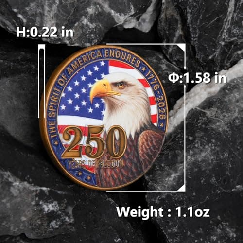 USA 250th Anniversary Commemorative Coin,Patriotic Bald Eagle & Statue of Liberty Design with U.S. Flag and Liberty Bell,1776–2026 America 250 Years of Freedom Coin - Thumbnail 2