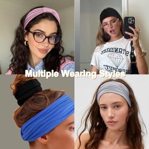 4PCS Headbands for Women, Non Slip Workout Headband Wide Sport Head Bands, Stretchy Headbands for Women’s Hair, Thick Elastic Head Bands Sport Sweat Bands, Knotted Hairbands for Yoga Gym Washing Face - Thumbnail 5