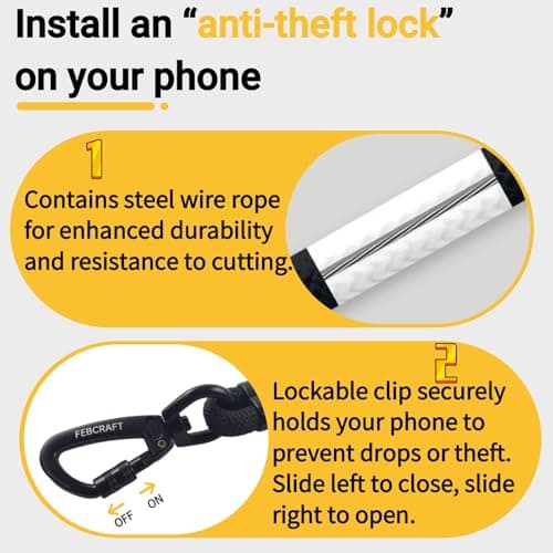 Febcraft Cell Phone Lanyard Crossbody,Anti Theft Phone Strap,with Steel Wire & Lock,Clip and Go Strap for Phone with Wallet Crossbody,Travel Essentials,Commuting,Daily Convenience,Black - Thumbnail 2
