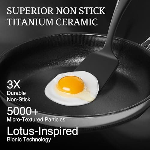 KITEXPERT Non Stick Frying Pans without Lid, 8" Titanium Ceramic Pan Nonstick Stainless Steel Skillet, PFAS PFOA & PTFE Free, Quick-Cool Handle, Dishwasher & Oven Safe, Compatible with All Cooktops - Thumbnail 2