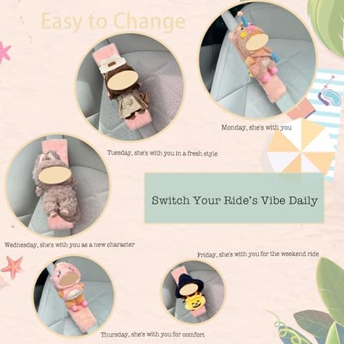 Gtsrlp Car Seat Belt Cover Pad Secure 17cm Dolls in the Seatbelt Cushion, Cute Chic Car Companions Doll Accessories, Interchangeable Doll for Display, Pink(No Doll) - Thumbnail 3