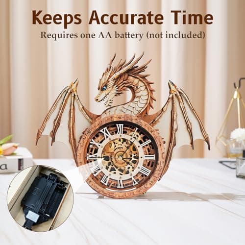 Kosmickiss 3D Wooden Puzzles Model Kits Dragon Clock for Adults, 3D Building Models DIY Crafts for Women Men, Wall Clock Puzzle Birthday Gift for Adults Home Decor - Thumbnail 4
