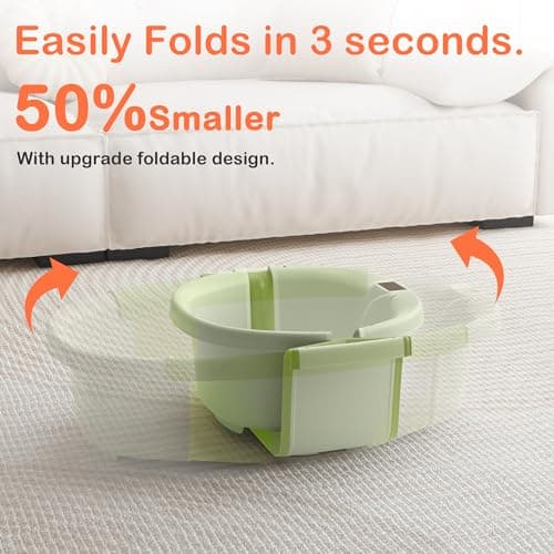 Collapsible Baby Bathtub - Large Baby Bath Tub with Thermometer & Cushion | Travel Portable Newborn Infant Bathtub | Foldable Toddler Bathtub for Baby 0 to 36 Months (Green) - Thumbnail 4