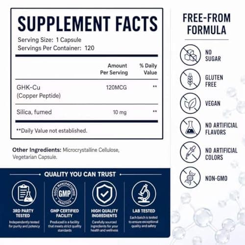 LEVADI GHK-Cu Copper Peptide Supplement for Skin & Hair, High Potency Copper Peptides, 120 Vegan Capsules, Supports Collagen & Skin Elasticity, Strengthens Hair & Nails - Thumbnail 6