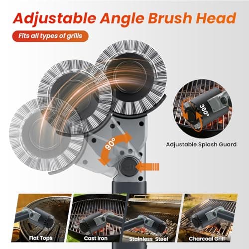 VOXPOA Electric Grill Brush for Outdoor Grill,3-in-1 Kit Cordless Rotary Grill Cleaner with 3-Speed Control&Angle Adjust,Safe for Cast Iron/Stainless-Steel Grates,Ideal BBQ Gifts for Men Dad - Thumbnail 6