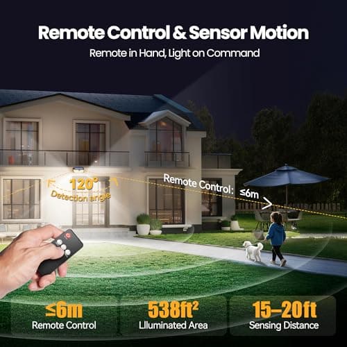 TECKNET 546 LED Motion Sensor Outdoor Lights with Remote Control Hook 2Pack - Thumbnail 2