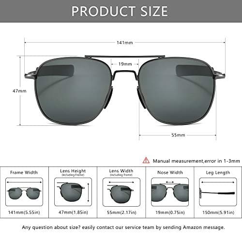 SUNGAIT Men's Military Style Polarized Pilot Aviator Sunglasses - Bayonet Temples (Gunmetal Frame/Gray Lens, 55) A285QKHU - Thumbnail 6